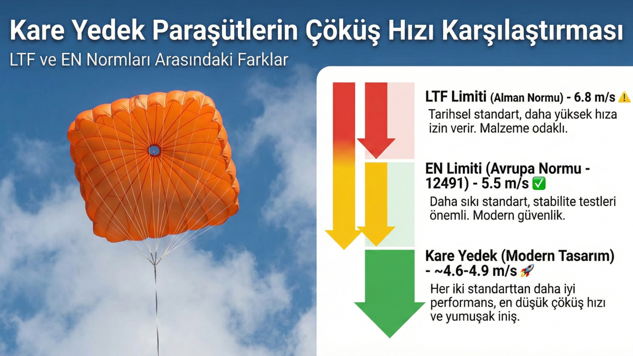 Kare Yedek Paraşütlerin Çöküş Hızı Karşılaştırması 1 Kare Yedek Paraşütlerin Çöküş Hızı Karşılaştırması
